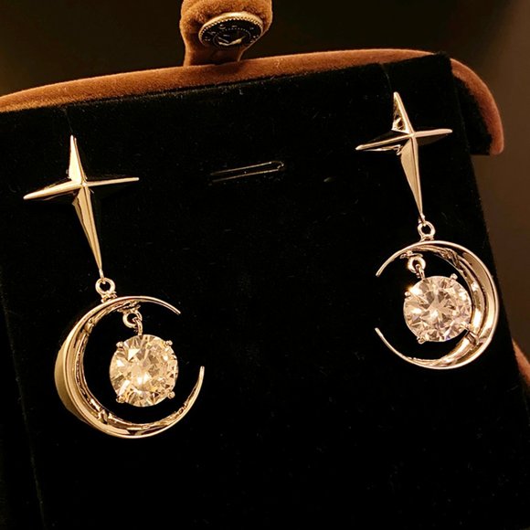 Metal Starlight Moon Zircon Pendant Earrings - Picture 6 of 10